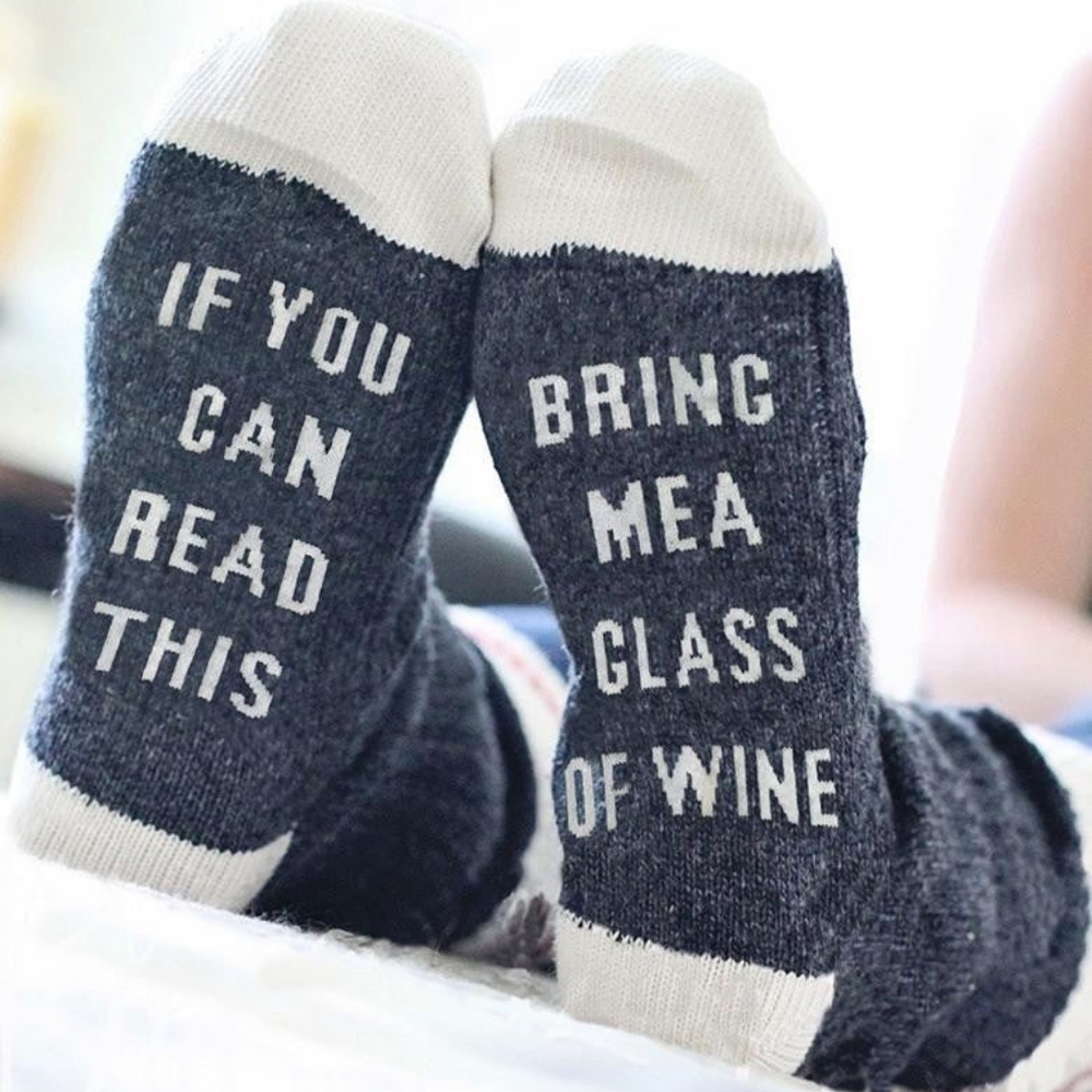 If You Can Read This...Bring Me A Glass Of Wine Sock NWOT
